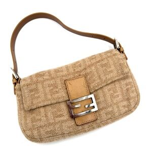 Fendi Zucca Cashmere Brown Baguette Shoulder Bag